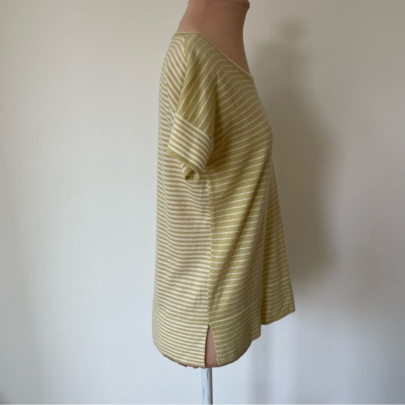Loro Piana Chartreuse White Cashmere Striped Short Sleeve Crewneck T-Shirt EUC S - Picture 6 of 12